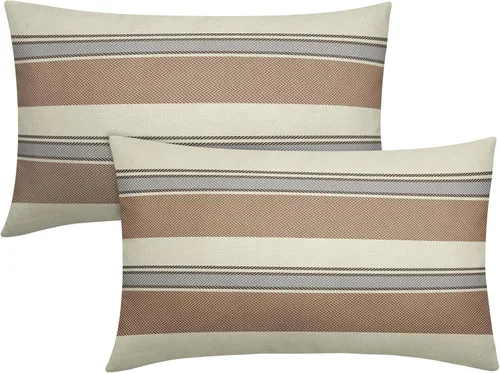Vista 53 de Juego de 2 fundas de almohada a rayas negras y marrones de 16 x 16 pulgadas, diseño de rayas bohemias con estampado de rayas color crema, fundas