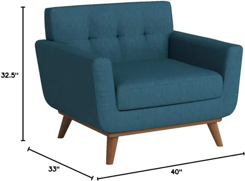 Vista 3 de Modway Engage - Sillón de una pieza tapizado con tela y sofá de dos piezas de estilo de mediados de siglo, Tela, Celeste