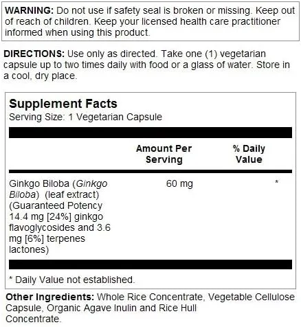 Vista 2 de Thompson Extracto de ginkgo biloba, tapa vegetal (Btl-Plástico) 60 mg 60ct