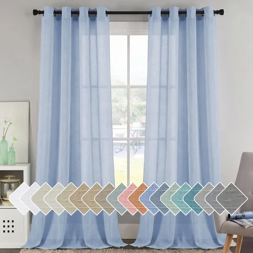 Vista 105 de H.VERSAILTEX Cortinas de lino de mezcla natural para sala de estar/cortinas de lino semitransparentes reductoras de luz de 54 pulgadas de largo