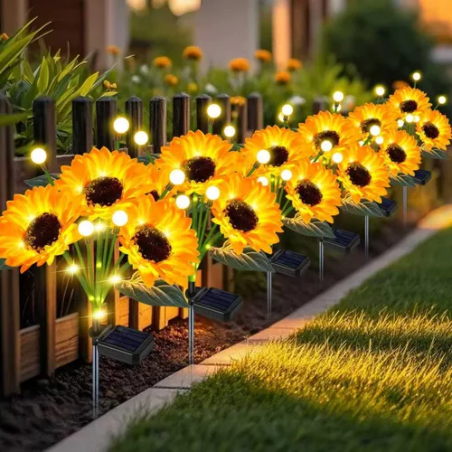 Vista 10 de Luces Solares de Girasol para Jardín al Aire Libre, Decoración Mejorada de 4 Pack de Girasoles Solares con Luces de Luciérnaga, Impermeables