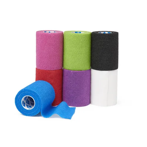 Vista 3 de Medline Vendajes cohesivos autoadherentes no estériles, paquete de colores (rosa, verde, negro, rojo, morado, blanco, azul), 1" x 5 yardas
