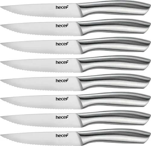 Vista 13 de hecef Juego de cuchillos de cocina de plata, hoja de acabado satinado con mango hueco (15 PCS)