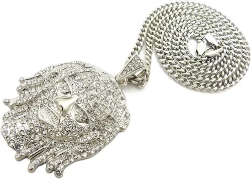 Vista 3 de Colgante de hip hop con diseño de retrato de lil para hombre y collar de cadena cubana de 24 pulgadas, Metal, Circonia cúbica