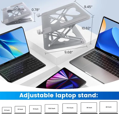 Vista 7 de Soporte mecánico de doble ángulo ajustable resistente para computadora portátil, soporta 55 libras, soporte ergonómico para computadora portátil