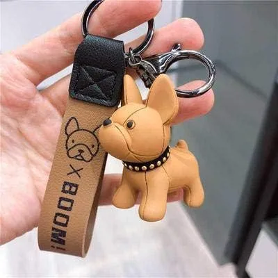 Vista 2 de tenghong2021 Lindo llavero de perro con dije de bulldog con diseño de bulldog, regalos únicos para mujeres amantes