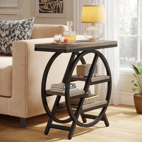 Vista 2 de LITTLE TREE - Mesa auxiliar estrecha con 4 niveles de gran espacio de almacenamiento, mesa de noche moderna para sala de estar, oficina en casa Gris