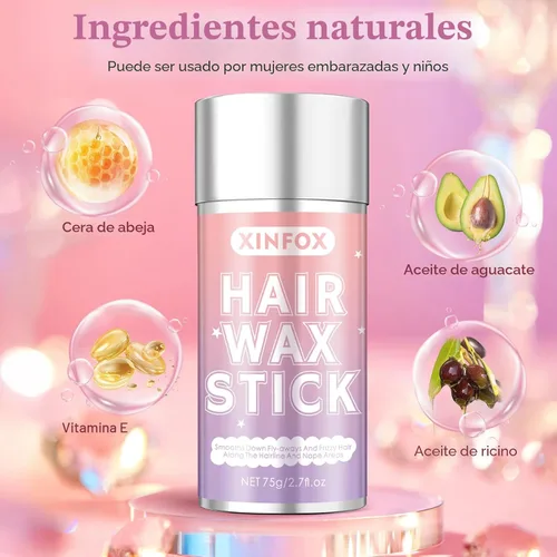 Vista 6 de Barra de cera para el cabello, cepillo liso para cabello, cera en barra para cabello suelto, set de herramientas de peinado con peine de cola de 4