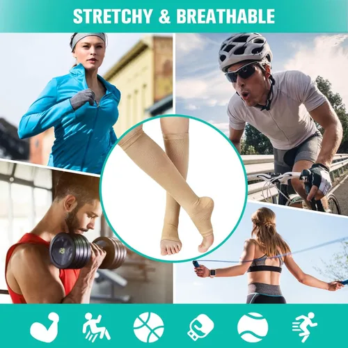 Vista 4 de bropite Toeless Compression Socks for Women&Men-2 Pairs Support 15-20mmhg Open Toe Knee High Circulation Medical Compression Sock