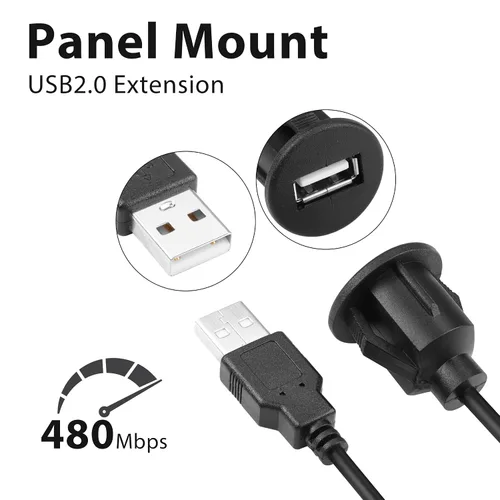 Vista 2 de YACSEJAO Cable USB 2.0 de montaje empotrado USB 2.0 con hebilla para coche, camión, barco, motocicleta, salpicadero, 3.3 ft