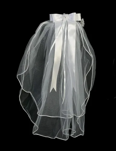 Vista 6 de Swea Pea & Lilli - Velo de primera comunión para niñas, tocado blanco para la primera comunión con diadema, flores de organza con diamantes