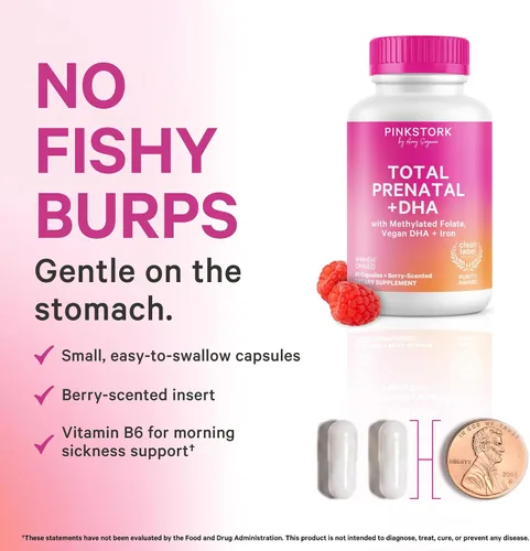 Vista 3 de Pink Stork Vitaminas Prenatales Totales con DHA, Folato, Hierro, Colina y Vitamina B12 - Prenatales para Mujeres para Apoyar el Desarrollo Fetal