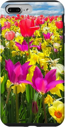 Vista 9 de iPhone 15 Pretty Flowers Tulipanes y narcisos en un caso de campo