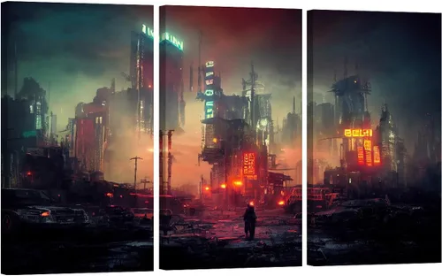 Vista 60 de Lienzo decorativo para pared, diseño de ciudad futurista Cyberpunk para sala de estar, impresión multipanel, obra de arte de cocina, pintura