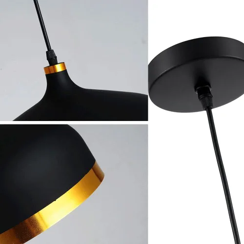 Vista 7 de Lámpara colgante de cocina negra y dorada, color negro mate, ajustable, 1 luz, mini candelabros de mediados de siglo, lámpara colgante de techo