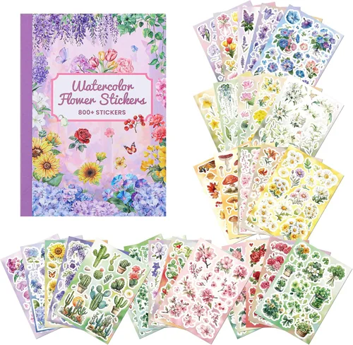 Vista 11 de emmoolife Juego de calcomanías de flores prensadas (380 piezas) con temática de flores secas, calcomanías florales botánicas para diarios