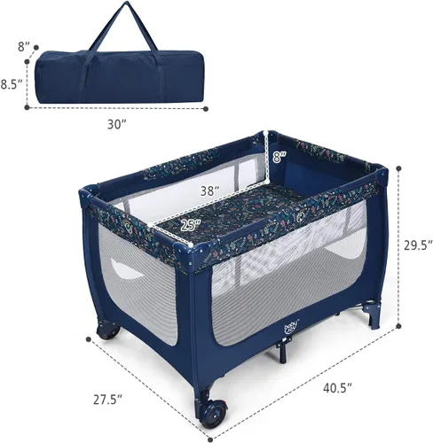 Vista 7 de HONEY JOY Pack and Play, corralito plegable con moisés, cuna de viaje ligera sin instalación desde recién nacidos hasta niños pequeños, centro
