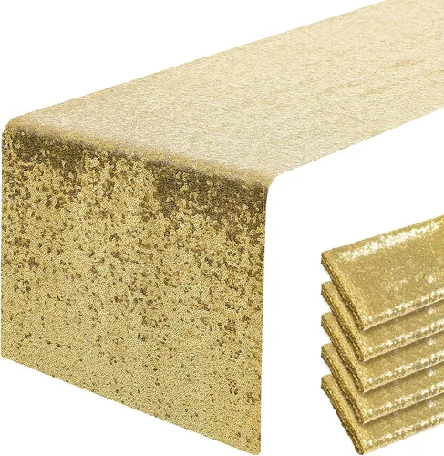 Vista 46 de Pufogu - Camino de mesa de lentejuelas brillantes de 12 x 72 pulgadas para fiestas de cumpleaños, decoración de bodas, despedidas de soltera