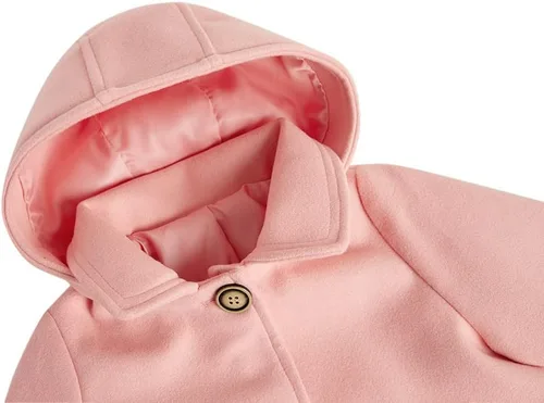 Vista 14 de rrhss Abrigo formal con botones para niñas pequeñas, chaqueta de lana con capucha para otoño e invierno