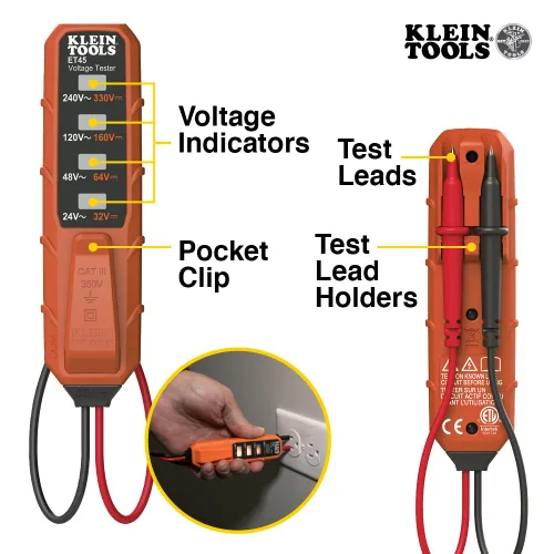 Vista 3 de Klein Tools NCVT3PKIT Kit de prueba eléctrica, probador de voltaje sin contacto de doble rango con linterna, probador de voltaje CA/CC