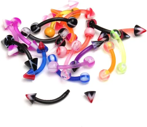 Vista 5 de CrazyPiercing Venta al por mayor 80 Flexible Lip Lengua Ceja Bar Anillos Barbell Piercing Body Jewelry Multicolor