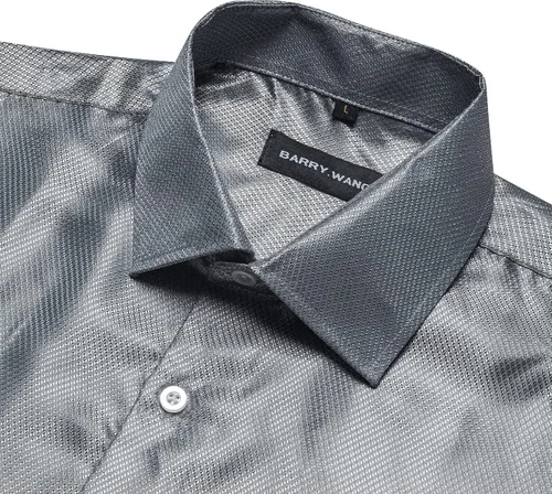 Vista 6 de Barry.Wang Shirts for Men Fancy Long Sleeve Dress Shirt Shiny Button Sequin Regular Fitted Shirts
