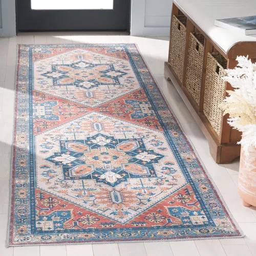 Vista 18 de SAFAVIEH Alfombra lavable Arizona Collection – 3 x 5 pies, marfil y al óxido, antideslizante y fácil de limpiar, ideal para sala de estar, entrada
