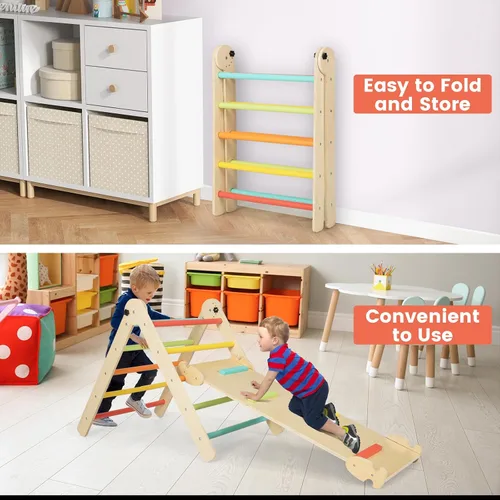 Vista 7 de Costzon Juguetes de escalada para niños pequeños, 4 en 1 plegables de madera Montessori para niños, juguetes de escalada triangulares con rampa