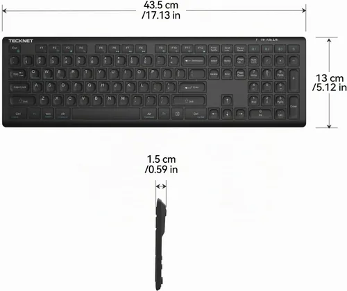 Vista 8 de TECKNET Bluetooth Keyboard Rechargeable Ultra-Slim Full Size Negro