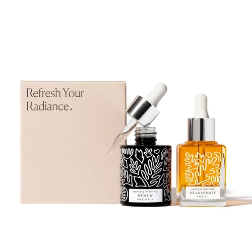 Vista 2 de Naked & Thriving El Set de Noche Suero Nocturno Renovador y Resurfacing (30 mL) + Aceite Facial Restaurador y Rejuvenecedor (35 mL) con Ácido