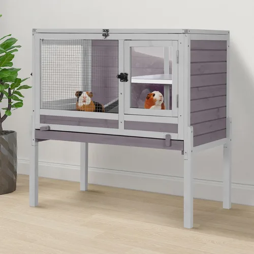 Vista 9 de Aivituvin Jaula para conejillos de indias de interior de 2 pisos con soporte, jaula de madera para conejitos con rampa a prueba de masticación