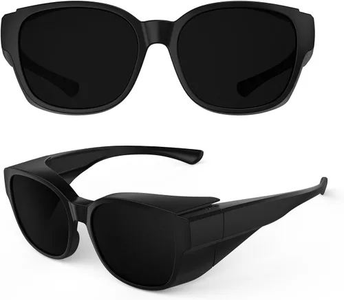 Vista 8 de Goiteia Cataract Sunglasses, Light Sensitivity, CAT4 Dark Fit Over Glasses XXL (5.906 x 2.283 in) súper oscuro - 5% de cobertura extra Vlt