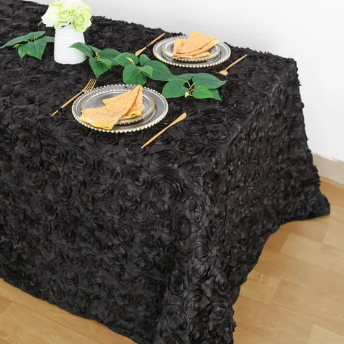 Vista 24 de B-COOL Mantel de rosetón negro de 60 x 102 pulgadas, mantel rectangular floral 3D para decoración de cumpleaños al aire libre, fiestas de cumpleaños