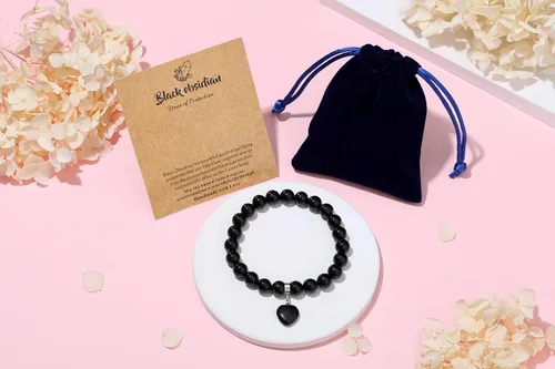 Vista 3 de XIANNVXI Pulsera de cristal curativo para mujer, pulsera de protección de cuentas de 0.315 in, pulsera con dije de corazón, pulsera elástica