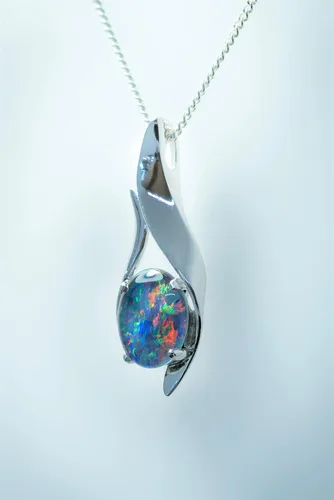 Vista 3 de Collar de ópalo auténtico, ópalo de fuego, triplete australiano o ópalo macizo de 0.433 x 0.315in, joyería chapada en oro para mujer, Plata