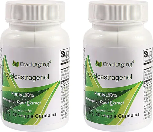Vista 4 de Crackaging Cycloastragenol 98% Telomere Support 25mg 90Caps en 3 Botellas suplemento de enzima telomerasa