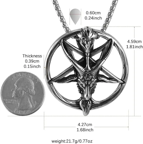 Vista 2 de AsAlways Demon Satan - Collar con colgante de calavera de cabeza de cabra con pentagrama invertido Acero inoxidable