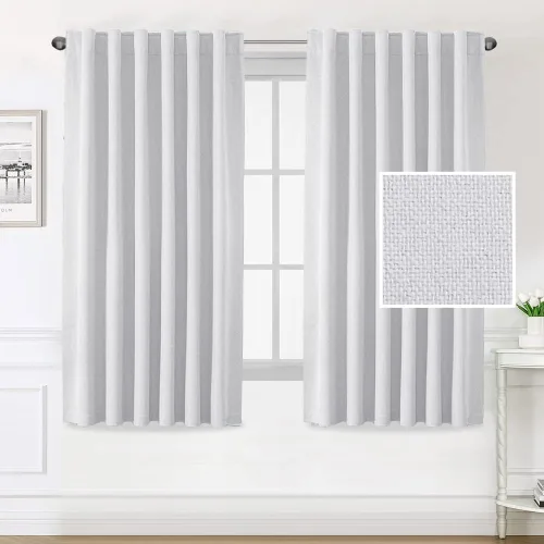 Vista 17 de H.VERSAILTEX Cortinas 100% opacas con aspecto de lino para dormitorio, cortinas de bloqueo de luz con doble cara de lino con pestaña trasera