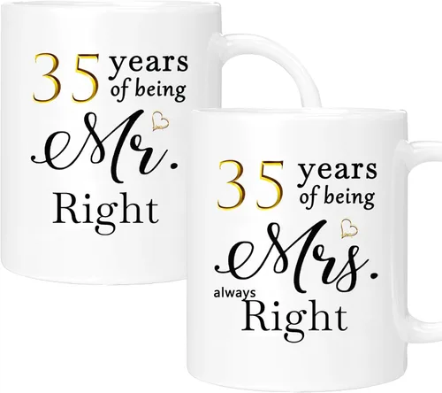 Vista 48 de Juego de 2 tazas de café para el 10º aniversario, regalos de boda para parejas, padres, hombres, mujeres, marido, esposa, él, ella, caja de regalo