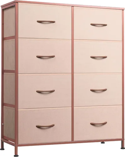 Vista 19 de WLIVE Torre de almacenamiento de tocador de 8 cajones de tela beige Bouclé para dormitorio