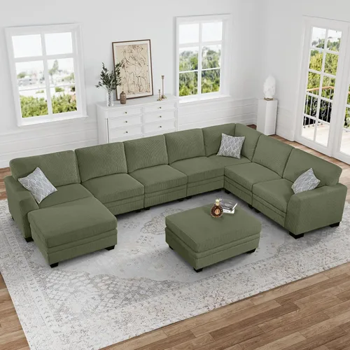 Vista 18 de Legend Vansen - Sofá modular de gran tamaño, sofá de pana en forma de U/L con otomana, asiento profundo y cojín extraíble, fácil montaje para sala