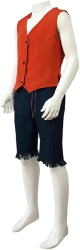 Vista 3 de HUFEKA Luffy - Conjunto completo de disfraz de cosplay con sombrero para fiesta de Halloween