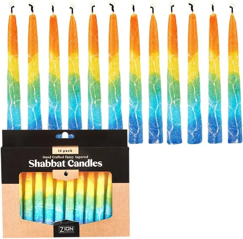 Vista 3 de Zion Judaica Shabat - Paquete de 12 velas cónicas navideñas de 5.5 pulgadas hechas a mano, paquete decorativo para celebración, decoración