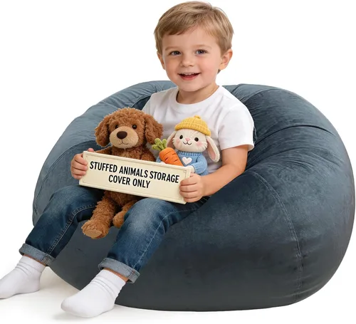 Vista 9 de Lukeight - Puf de almacenamiento de animales de peluche para niños, funda para puf de dinosaurio con cremallera para organizar la habitación