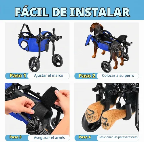Vista 7 de Silla de ruedas para perros para patas traseras, altura/longitud/ancho ajustable, silla de ruedas resistente con ruedas que absorben los golpes