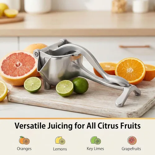 Vista 3 de Exprimidor manual de hierro fundido resistente, exprimidor de jugo de frutas de acero inoxidable para limón y naranja, exprimidor de prensa