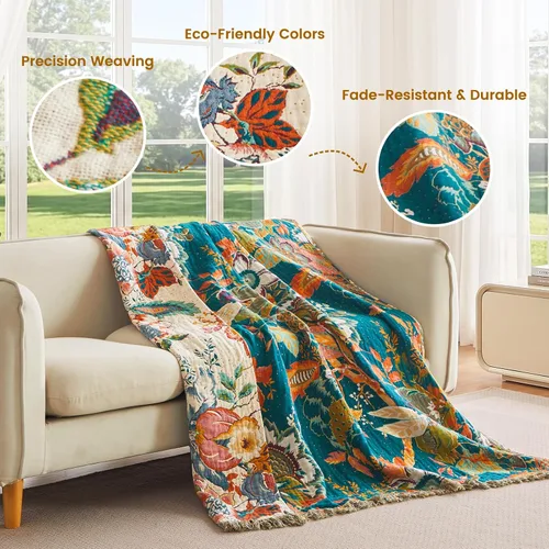 Vista 58 de MSGKV - Manta bohemia/primaveral de algodón para sofá y sala de estar, de gasa acogedora, de 50 x 60 pulgadas 50"x60" Cotton Throw, Woven Bird