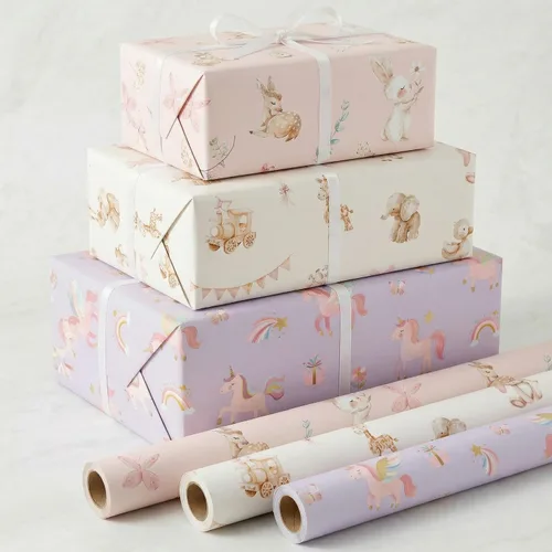 Vista 10 de ZICOTO Hermoso rollo de papel de regalo para baby shower, bonito juego de 3 rollos de calidad para cumpleaños de niños y baby showers, añade un