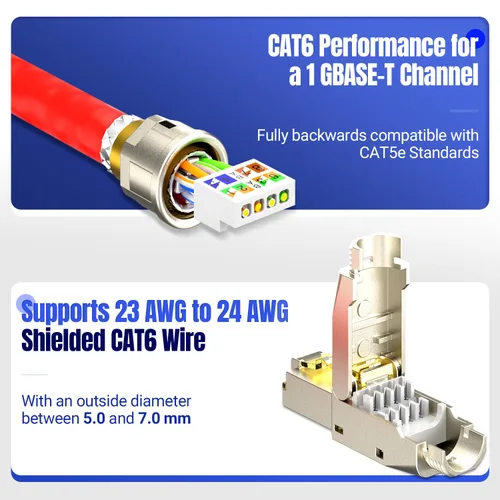 Vista 3 de AMPCOM STP CAT6 RJ45 Conector de aleación de zinc sin herramientas Ethernet Terminación de campo Enchufe modular -12