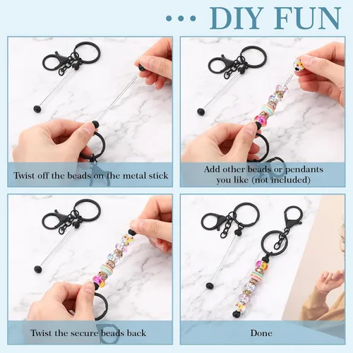 Vista 5 de Huwena 6 piezas de llaveros con cuentas, barras en blanco, llavero de cuentas de metal para colgante, manualidades, joyería, regalo